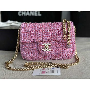 Chanel Tweed Flap Clutch Bag Purple Size 21 x 14.5 x 5 cm