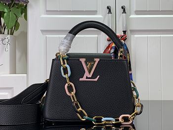Louis Vuitton LV Capucines Mini Handbag M21798 Black Size 21 x 14 x 8 cm
