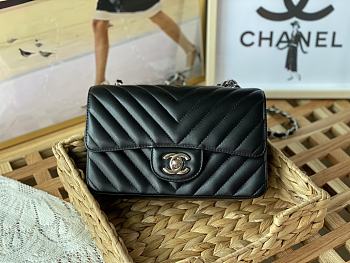Chanel Flap Bag V Pattern Lambskin Black Bag Size 20 cm