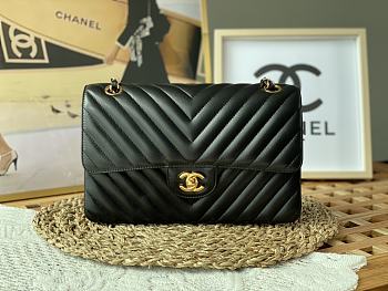 Chanel Flap Bag V Pattern Lambskin Black Bag Size 25 cm