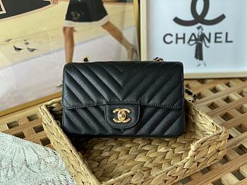 Chanel Flap Bag V Pattern Caviar Black Bag Size 20 cm