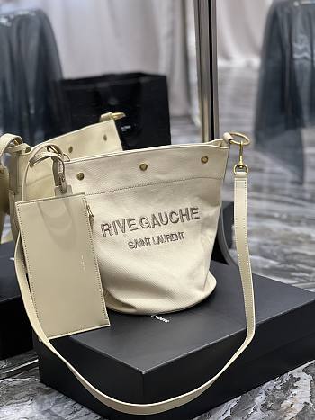 YSL Rive Gauche Bucket Bag Cream Size 20 x 30 x 28.5 cm