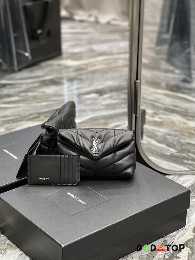 YSL Loulou Puffer Small Clutch Bag Black Silver Size 18 × 12 × 5 cm - 1