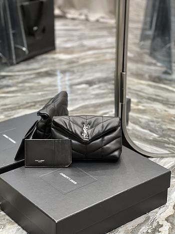 YSL Loulou Puffer Small Clutch Bag Black Silver Size 18 × 12 × 5 cm