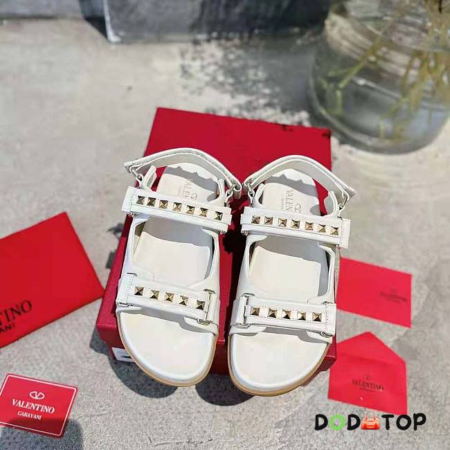 Valentino Rockstud Flat Sandal in Nappa Leather White - 1