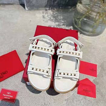 Valentino Rockstud Flat Sandal in Nappa Leather White