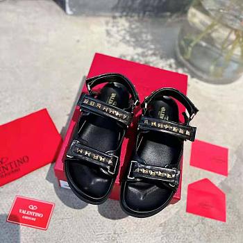 Valentino Rockstud Flat Sandal in Nappa Leather Black