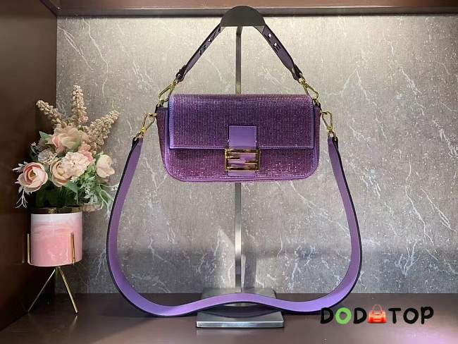 Fendi Baguette Crystals And Leather Bag Purple Size 27 x 15 x 6 cm - 1