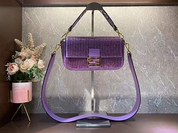 Fendi Baguette Crystals And Leather Bag Purple Size 27 x 15 x 6 cm