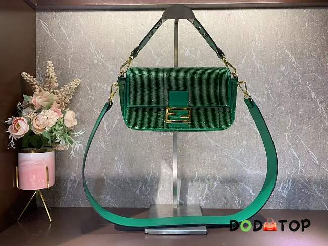 Fendi Baguette Crystals And Leather Bag Green Size 27 x 15 x 6 cm - 1