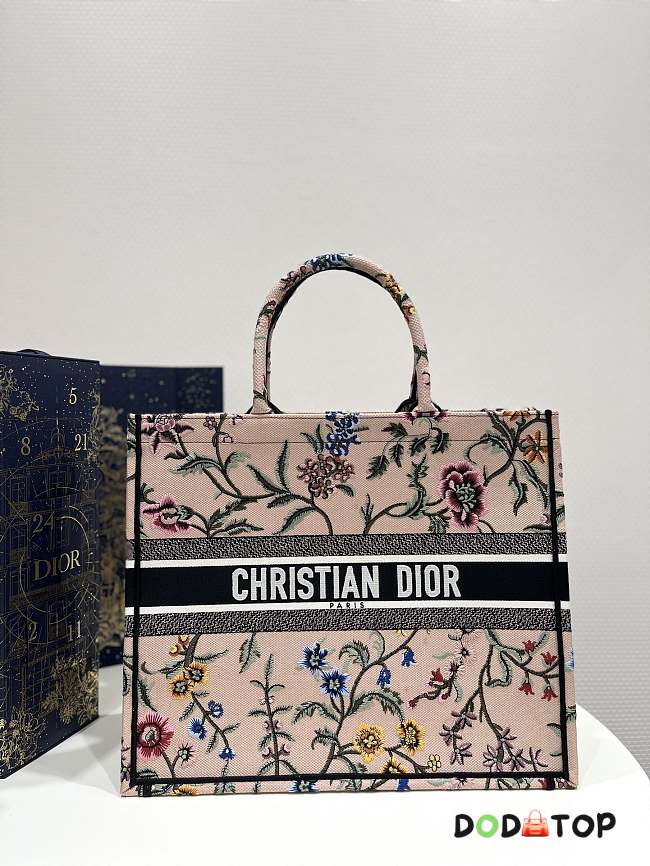 Dior Large Book Tote Pink Multicolor Dior Petites Fleurs Embroidery Size 42 x 18 x 35 cm - 1