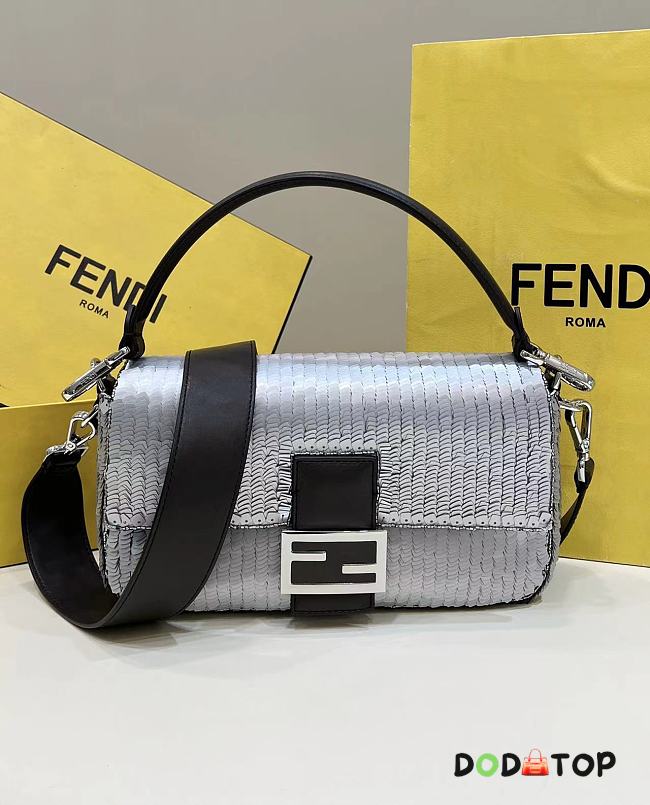 Fendi Baguette Sequin Silver Bag Size 27 cm - 1