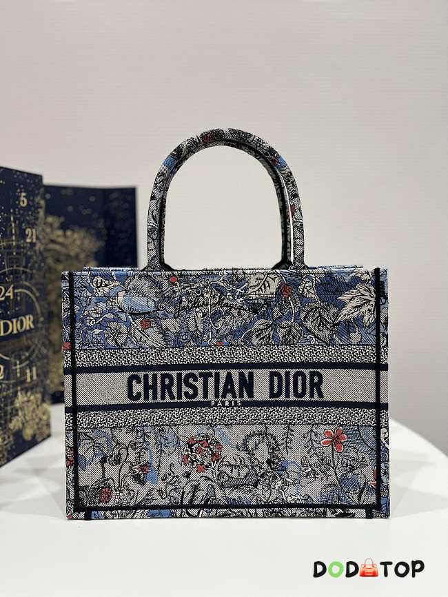 Dior Book Tote Denim Multicolor Dior Jardin Magique Embroidery Size 36 x 27.5 x 16.5 cm - 1