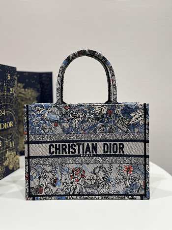 Dior Book Tote Denim Multicolor Dior Jardin Magique Embroidery Size 36 x 27.5 x 16.5 cm
