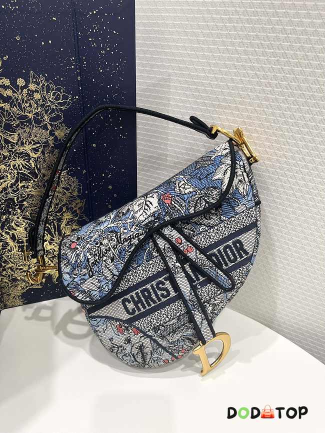 Dior Saddle Bag Denim Multicolor Dior Jardin Magique Embroidery Size 25.5 x 6 x 20 cm - 1