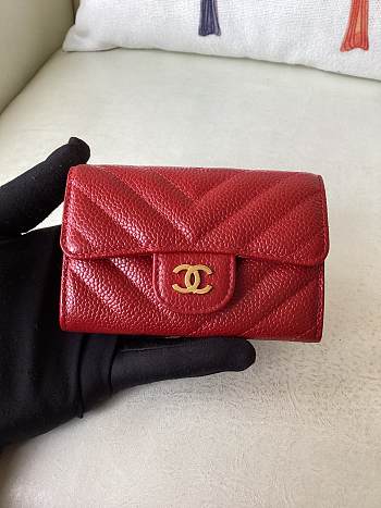 Chanel Caviar Red Wallet Size 11 x 9 cm