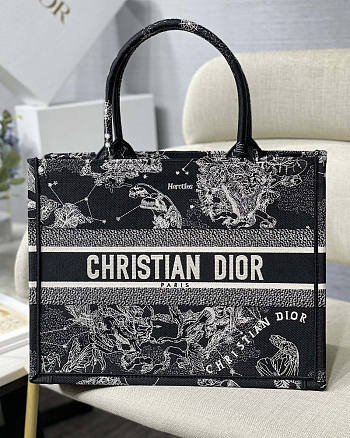 Dior Medium Book Tote Black Toile de Jouy Zodiac Embroidery Size 36 x 27.5 x 16.5 cm