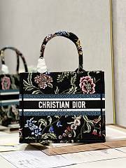 Dior Small Book Tote Black Multicolor Dior Petites Fleurs Embroidery Size 26.5 × 21 × 14 cm  - 1