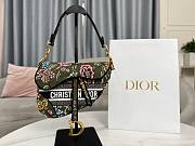 Dior Saddle Bag Green Multicolor Dior Petites Fleurs Embroidery Size 25.5 x 20 x 6.5 cm - 1