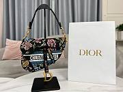 Dior Saddle Bag Black Multicolor Petites Fleurs Embroidery Size 25.5 x 20 x 6.5 cm - 1