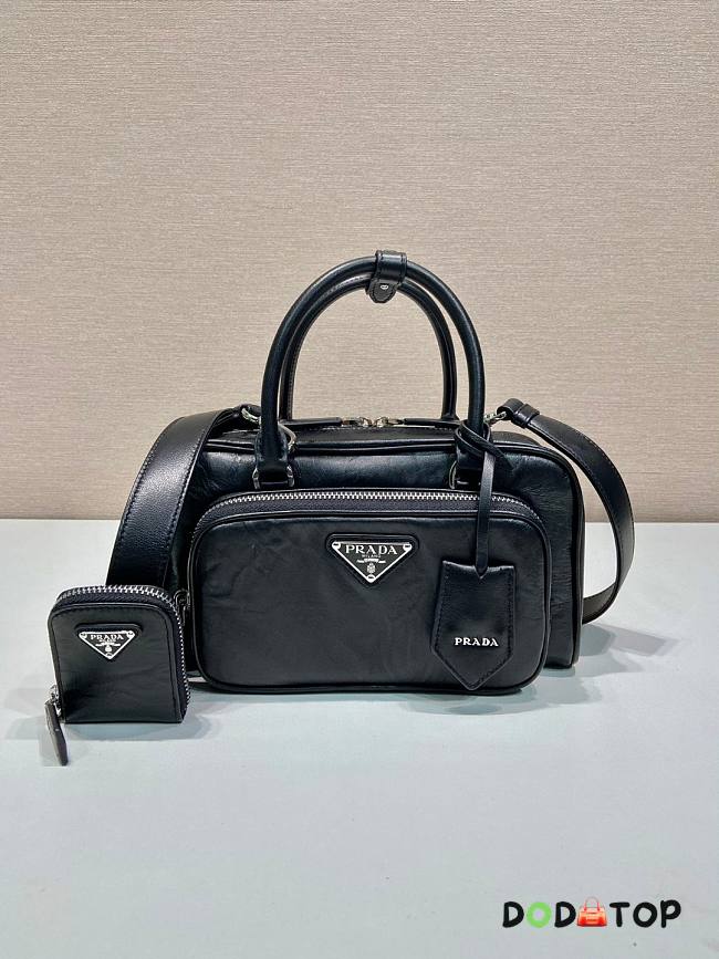 Prada Antique Nappa Leather Multi Pocket Top Handle Bag Black Size 24 x 15.5 x 7 cm - 1