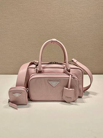 Prada Antique Nappa Leather Multi Pocket Top Handle Bag Pink Size 24 x 15.5 x 7 cm