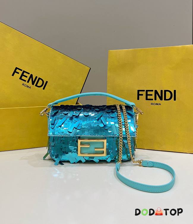 Fendi Baguette Mini Sequin Blue Bag Size 19 x 5 x 11 cm - 1
