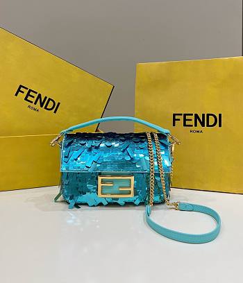 Fendi Baguette Mini Sequin Blue Bag Size 19 x 5 x 11 cm