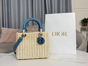 Lady Dior Rattan Basket Bag Blue Size 24 × 20 × 11 cm