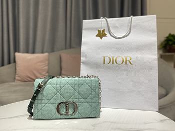 Dior Caro Bag Medium Green Linen Size 25.5 x 15.5 x 8 cm