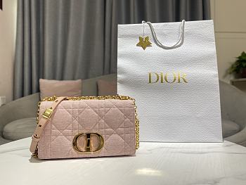 Dior Caro Bag Medium Rose Pink Linen Size 25.5 x 15.5 x 8 cm