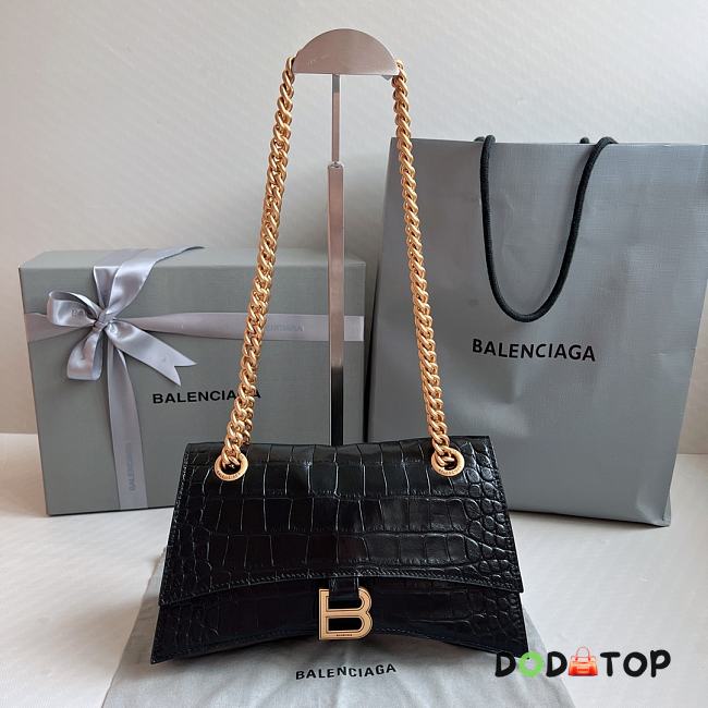 Balenciaga Crocodile Pattern Black Hourglass Chain Bag Size 25 x 15 x 9.5 cm - 1