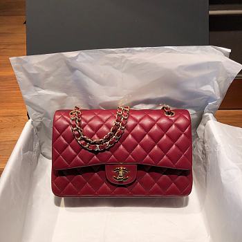 Chanel Flap Bag Lambskin Red Gold Hardware Size 25 x 6.5 x 16 cm