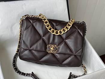 Chanel 19 Flap Bag Lambskin Dark Brown Size 30 x 10 x 20 cm