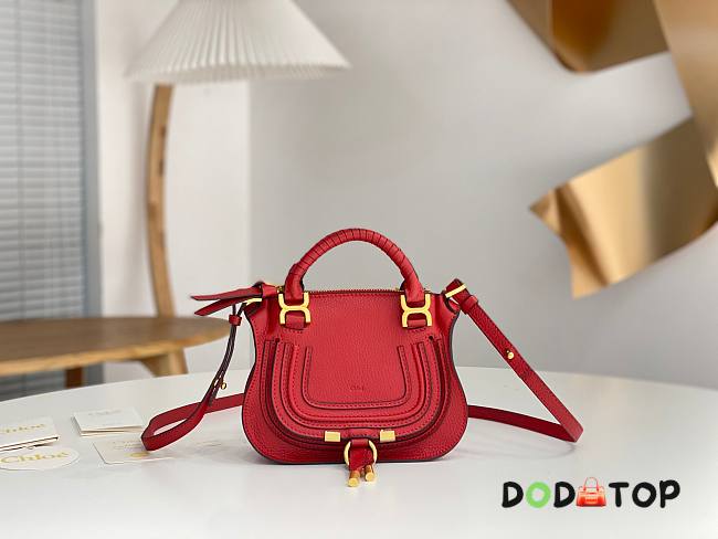 Chloé Red Marcie Double Carry Leather Shoulder Bag Size 21 x 16 x 8 cm - 1