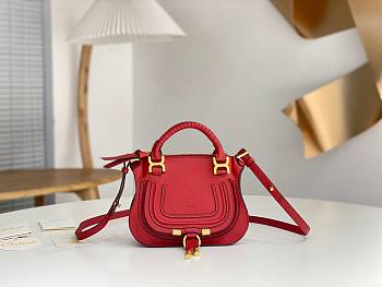 Chloé Red Marcie Double Carry Leather Shoulder Bag Size 21 x 16 x 8 cm