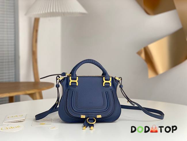 Chloé Blue Marcie Double Carry Leather Shoulder Bag Size 21 x 16 x 8 cm - 1