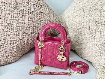 Lady Dior Mini Bag Rose Patent Gold Hardware Size 17 x 15 x 7 cm