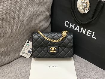 Chanel Lambskin Flap Bag Black Golden Ball Size 20 cm