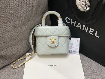 Chanel Handle Cosmetic Bag Light Green Size 12.5 x 15 x 8 cm