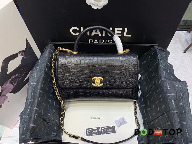 Chanel Coco Handle Bag Crocodile Pattern Black Size 28 x 17.5 x 10 cm - 1
