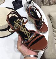 Saint Laurent Cassandra Leather And Raffia Wedge Sandals - 6