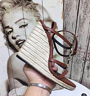 Saint Laurent Cassandra Leather And Raffia Wedge Sandals - 5