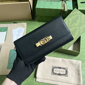 Gucci Logo-Plaque Leather Long Wallet Black Size 19 x 10 x 3.5 cm