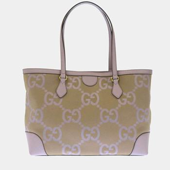 Gucci Beige/Pink Jumbo GG Canvas and Leather Tote Bag Size 38 x 28 x 14 cm