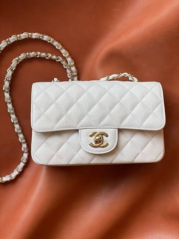 Chanel Caviar Flap Bag Mini White Champagne Gold Hardware Size 20 cm
