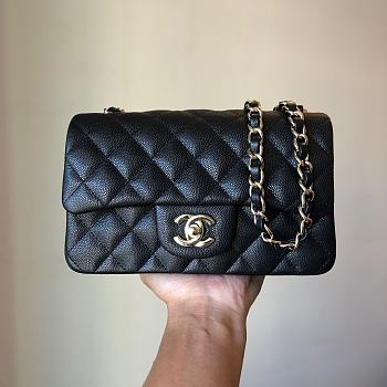 Chanel Caviar Flap Bag Mini Black Champagne Gold Hardware Size 20 cm