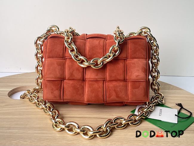 Bottega Veneta Cassette Chain Crossbody Bag Padded Maxi Intrecciato Suede Orange Size 27 x 10 x 18 cm - 1