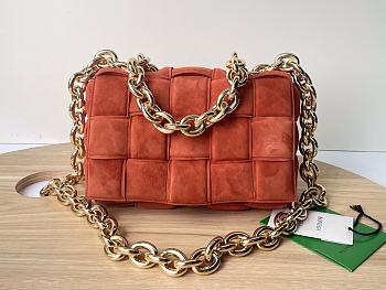 Bottega Veneta Cassette Chain Crossbody Bag Padded Maxi Intrecciato Suede Orange Size 27 x 10 x 18 cm