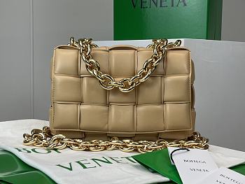 Bottega Veneta Cassette Padded Leather Shoulder Bag Beige Size 27 x 10 x 18 cm